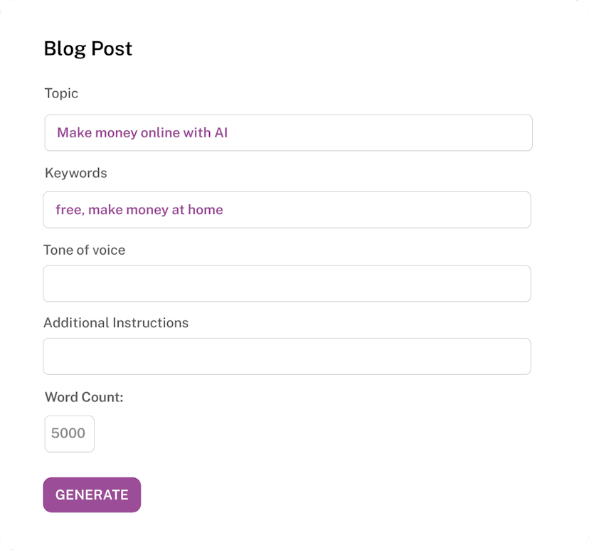 Enter topic and keywords of blog post