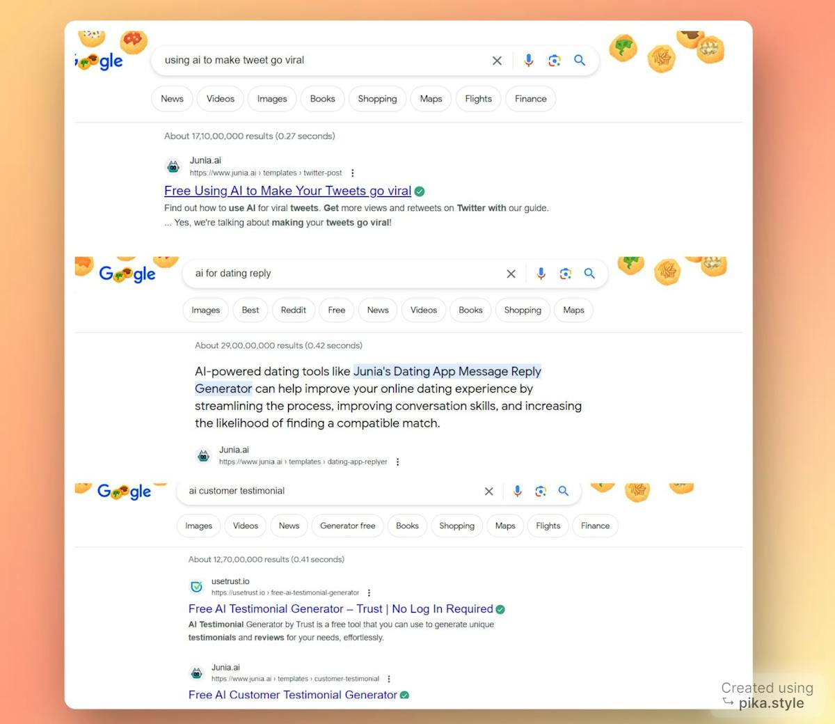 Articles written by Junia AI's AI Text Editor ranking on Google front page overnight