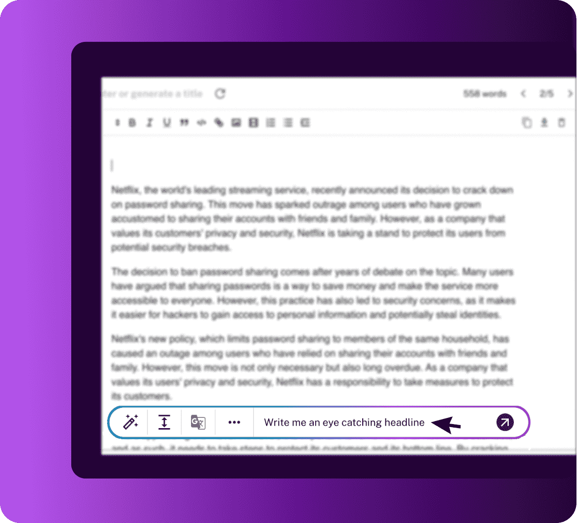Using the built-in AI chat feature of the AI Content Editor to command AI to improve written text.