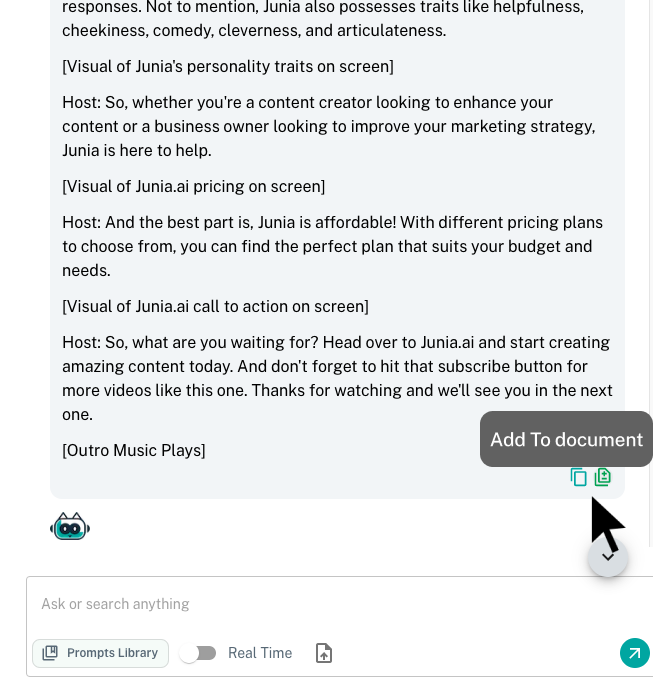 Add AI chat response to a document with Junia.ai